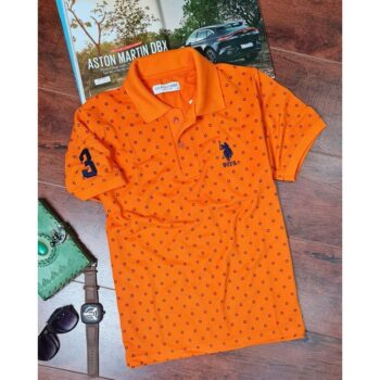 Cotton Printed USPA Polo T-Shirt - Orange