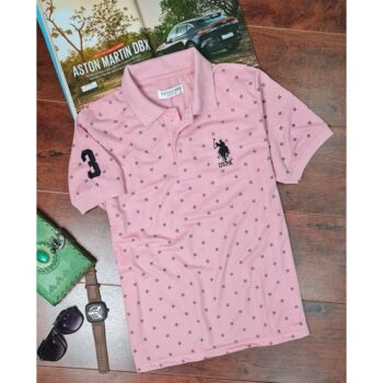Cotton Printed USPA Polo T-Shirt - Pink