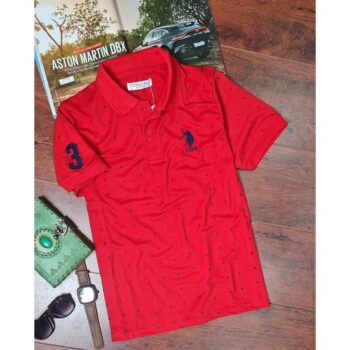 Cotton Printed USPA Polo T-Shirt - Red