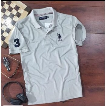 Cotton Solid Half Sleeves USPA Polo T-Shirt For Men - Grey