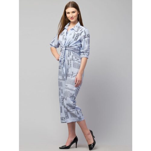 Crepe Printed Jumpsuit for Women Blue 2