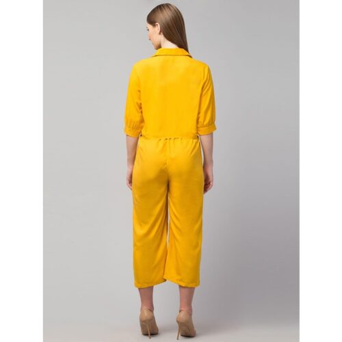 Crepe Printed Jumpsuit for Women Mustard 4