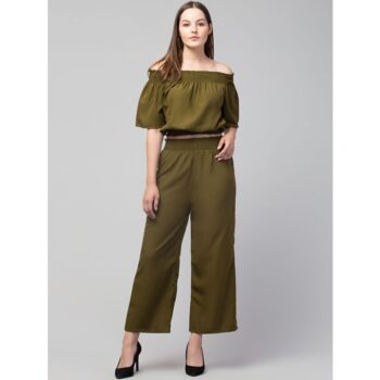 Crepe Printed Jumpsuit for Women Olive 5