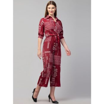 Crepe Printed Jumpsuit for Women - Red 4