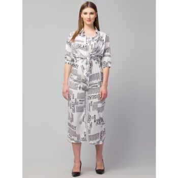Crepe Printed Jumpsuit for Women - White 1