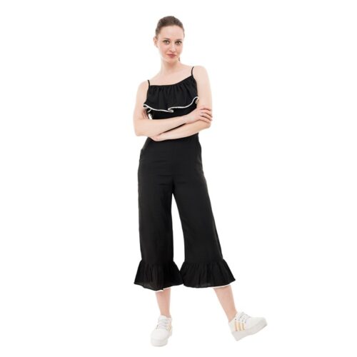 Designer Solid Crepe Women Jumpsuit -Black 14