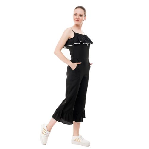 Designer Solid Crepe Women Jumpsuit Black 2 2