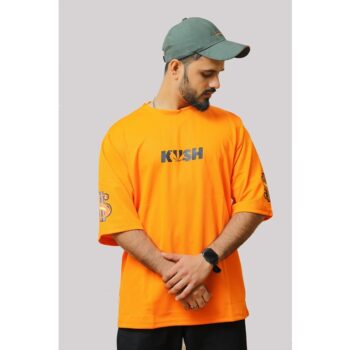 Drifit Polyester Half Sleeves Kush Skull T-Shirt For Men- Orange 1