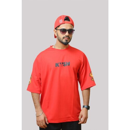 Drifit Polyester Half Sleeves Kush Skull T-Shirt For Men - Red 1