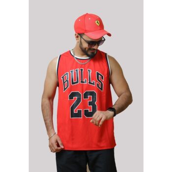 Drifit Polyester Sleeveless Bulls 23 T-Shirt For Men- Red 1