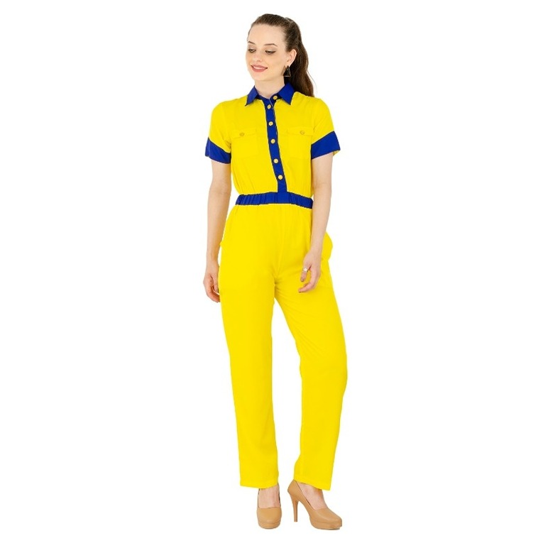 Elegant Crepe Solid Women Jumpsuit -Yellow