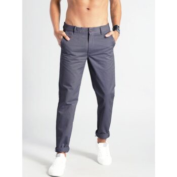 Elegant Solid Men's Cotton Trouser- Grey