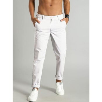Elegant Solid Men's Cotton Trouser- White