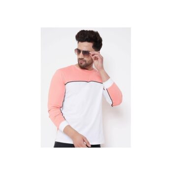 Gritstones Cotton Jersey Color Block Full Sleeves Men T-Shirt - Peach White 1