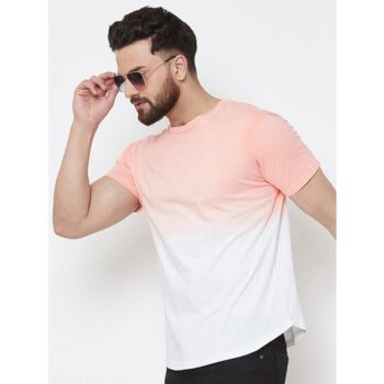 Gritstones Cotton Jersey Color Block Full Sleeves Men T-Shirt - Peach White 1