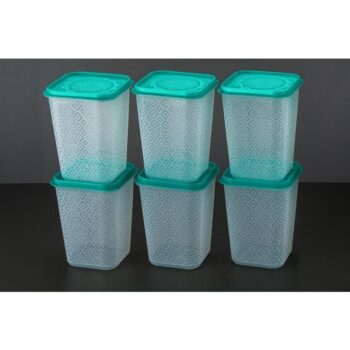 Kitchen Plastic Unbreakable Air Tight Storage Grocery Container Jar - 1100ml Set of 6 (Sea Green) 1