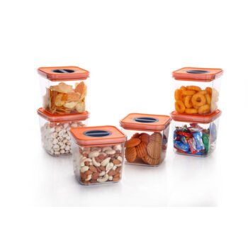 Kitchenware Lock N Seal Orange Plastic Airtight Storage Containers 1000 ml (Set Of 6) 1