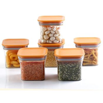 Kitchenware Woman's First Choice Orange Plastic Kitkat Storage Container 600 ml (Set Of 6) 1