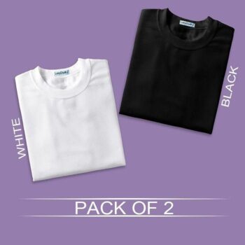 LazyChunks T-Shirt Cotton Solid Half Sleeves For Men Buy 1 Get 1 Free -Black, White