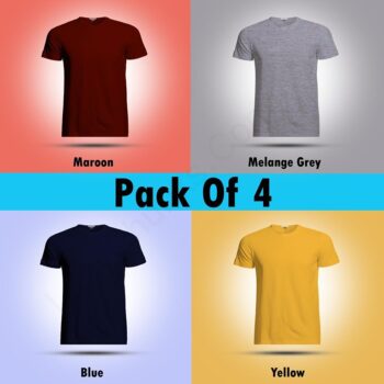 LazyChunks T-Shirt Cotton Solid Half Sleeves For Men Pack Of 4 - Blue, Maroon, Grey and Yellow