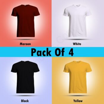 LazyChunks T-Shirt Cotton Solid Half Sleeves For Men Pack Of 4 - White, Maroon, Black and Yellow