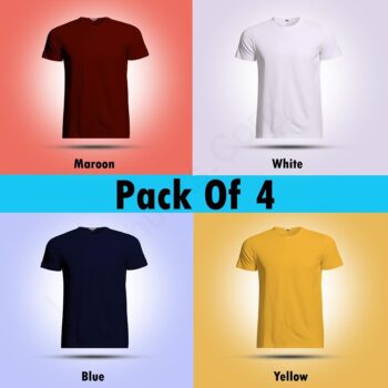 LazyChunks T-Shirt Cotton Solid Half Sleeves For Men Pack Of 4 - White, Maroon, Blue and Yellow