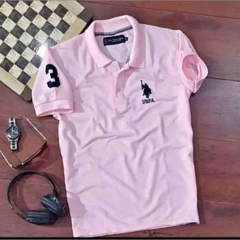 Matte Solid Half Sleeves USPA Polo T-Shirt For Men - Pink
