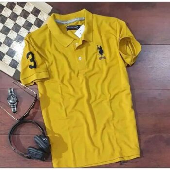 Matte Solid Half Sleeves USPA Polo T-Shirt For Men - YELLOW