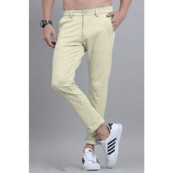 Men's Solid Cotton Casual Trouser- Cream