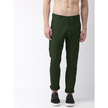 Men's Solid Cotton Casual Trouser- Green