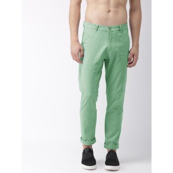 Men's Solid Cotton Casual Trouser- Green