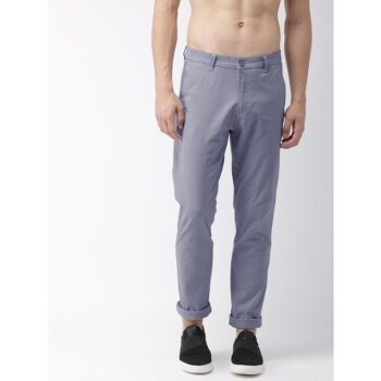 Men's Solid Cotton Casual Trouser-Grey