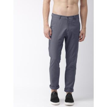 Men's Solid Cotton Casual Trouser- Grey
