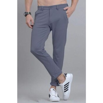 Men's Solid Cotton Casual Trouser- Grey
