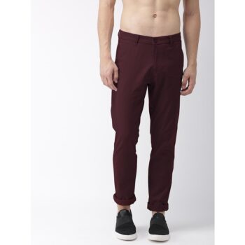 Men's Solid Cotton Casual Trouser- Maroon
