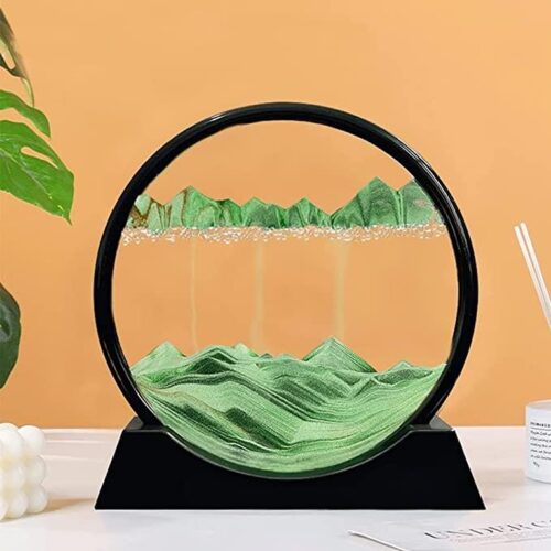 Moving Sand Art Picture Glass Liquid Painting 3D Natural Landscape showpieces for Home Decor Antique Gifts for Kids Office Desktop Decoration Desk Table Decorative Items Green 7inch  1