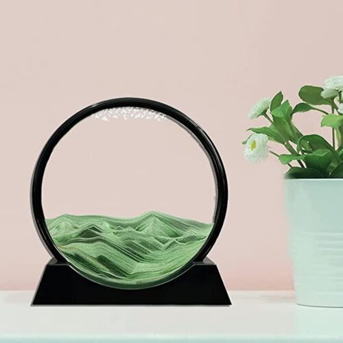 Moving Sand Art Picture Glass Liquid Painting 3D Natural Landscape showpieces for Home Decor Antique Gifts for Kids Office Desktop Decoration Desk Table Decorative Items Green 7inch 2