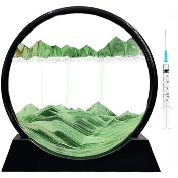 Moving Sand Art Picture Glass Liquid Painting 3D Natural Landscape showpieces for Home Decor Antique Gifts for Kids Office Desktop Decoration Desk Table Decorative Items Green 7inch 4