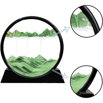 Moving Sand Art Picture Glass Liquid Painting 3D Natural Landscape showpieces for Home Decor Antique Gifts for Kids Office Desktop Decoration Desk Table Decorative Items Green 7inch  5