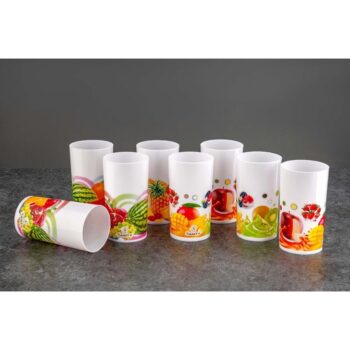 New Fruits Printed 300ml Drinking Glasses (Set of 8)