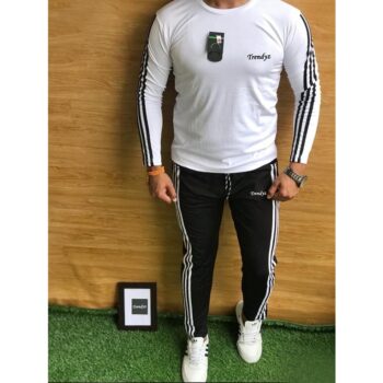 Poly Cotton Solid With Side Stripes Full Sleeves Tracksuit