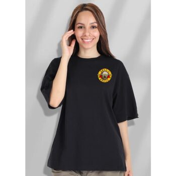 TeesHut Casual Printed Oversized T-shirt For Women -Black 2