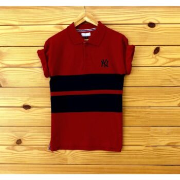 Tom Scott Cotton Matty Color Block Half Sleeves T-Shirt- Red
