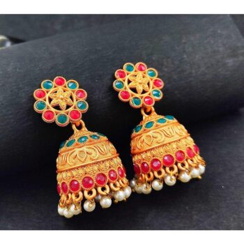 Trendy Gold Plated Kundan & Stone Jhumka Earring