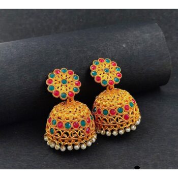 Trendy Gold Plated Kundan & Stone Jhumka Earring