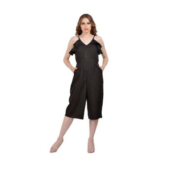 Trendy Solid Crepe Jumpsuit For Women - Black