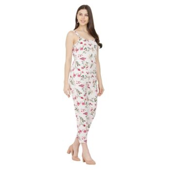 Women Jumpsuit Crepe Floral Print Shoulder Strap White 3