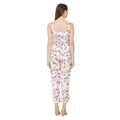 Women Jumpsuit Crepe Floral Print Shoulder Strap White 4