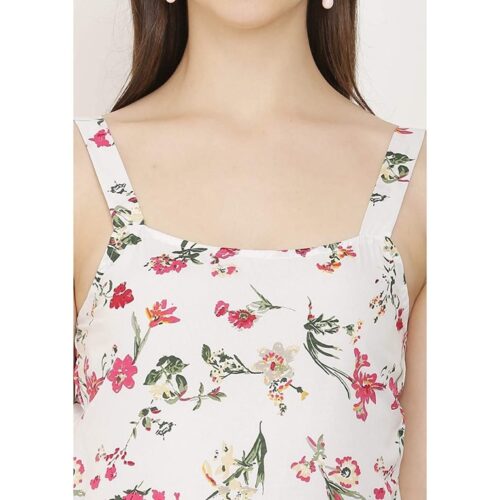 Women Jumpsuit Crepe Floral Print Shoulder Strap White 5
