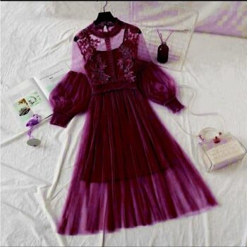 Women's Net Embroidered Midi Length Dress